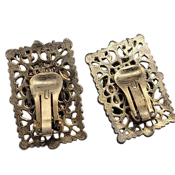 Selro Asian Geshi Clip On Earring Lucite Lady 3D Rectangle Filigree Vintage - Picture 6 of 10